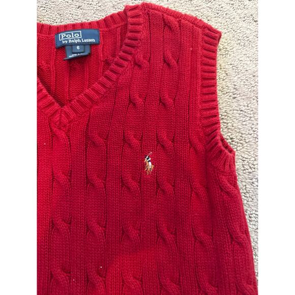 Polo Ralph Lauren Boys Red Cable Knit Sweater Vest, Sz 6 - Picture 1 of 5